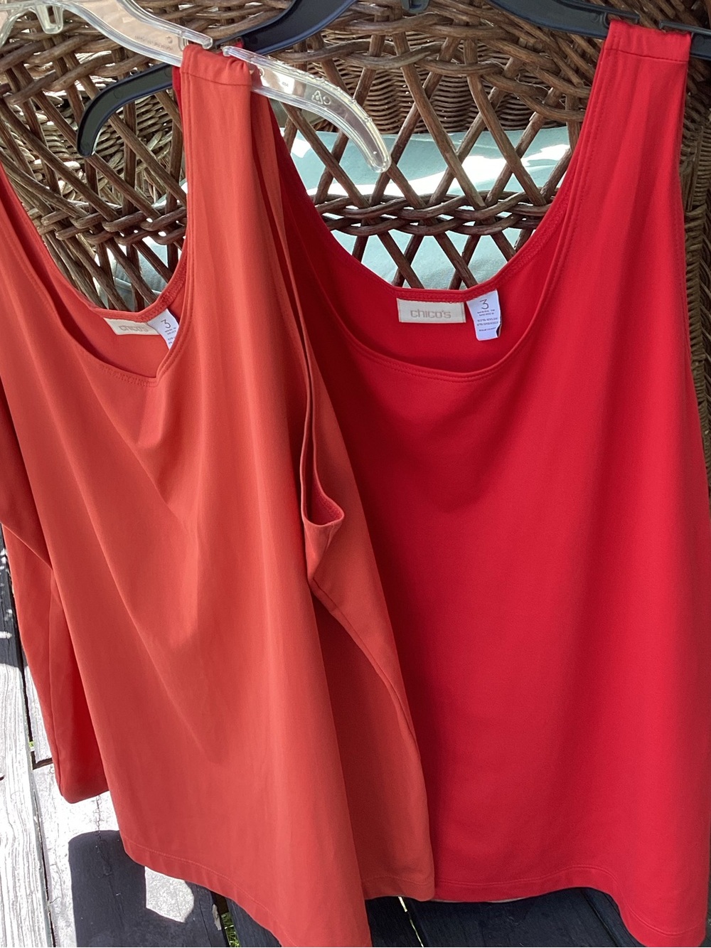 Chico's Red and Coral Sleeveless Tank Tops